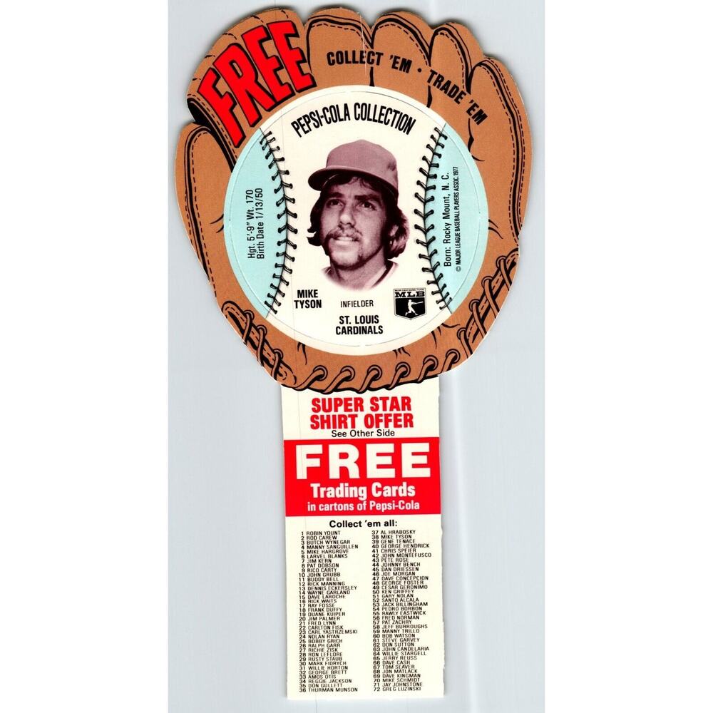 Pepsi-Cola Baseball Trading Card 1977 Mike Tyson St. Louis Cardinals MLB Diecut